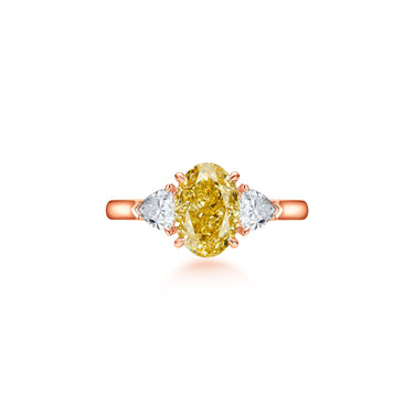 Trine Three Stone Yellow Oval Diamond Ring