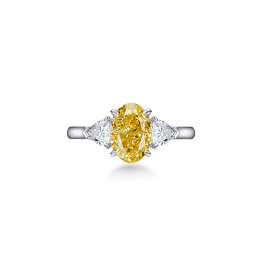Trine Three Stone Yellow Oval Diamond Ring
