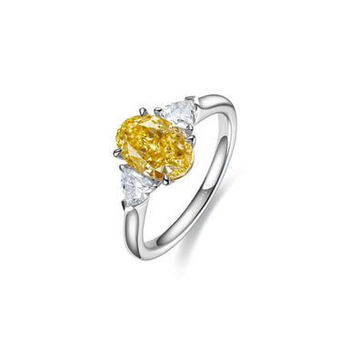 Trine Three Stone Yellow Oval Diamond Ring