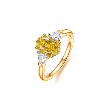 Trine Three Stone Yellow Oval Diamond Ring