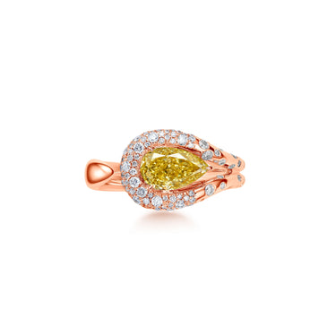 Infinity Grace Pear Yellow Diamond Curve Ring, Snow Pavé Band