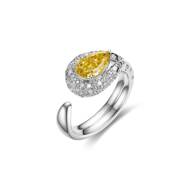Infinity Grace Pear Yellow Diamond Curve Ring, Snow Pavé Band