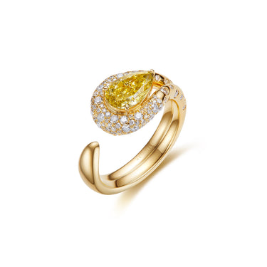 Infinity Grace Pear Yellow Diamond Curve Ring, Snow Pavé Band