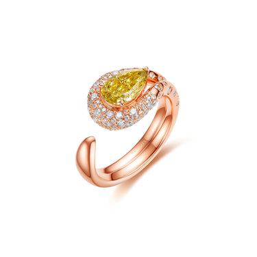 Infinity Grace Pear Yellow Diamond Curve Ring, Snow Pavé Band