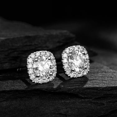 Essential Round Diamond Square Halo Earring