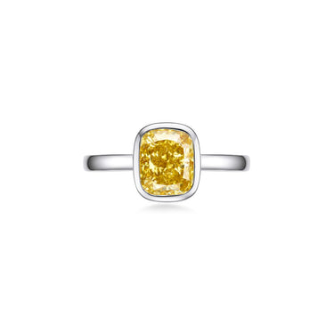 Aura Bezel Diamond Ring, Small Yellow Cushion