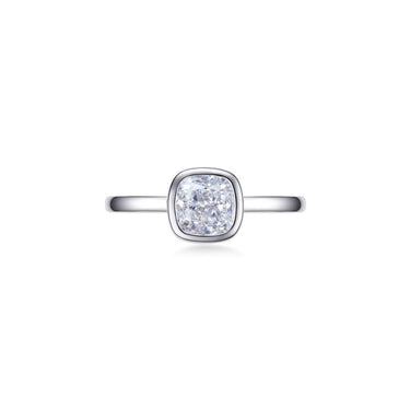 Aura Bezel Diamond Ring, Small Certified White Cushion