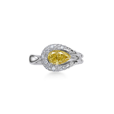 Infinity Grace Pear Yellow Diamond Curve Ring, Snow Pavé Band