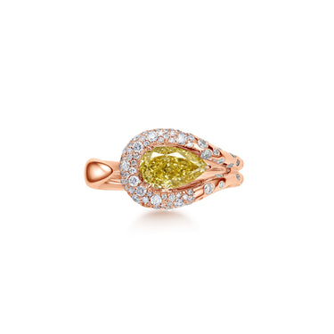 Infinity Grace Pear Yellow Diamond Curve Ring, Snow Pavé Band