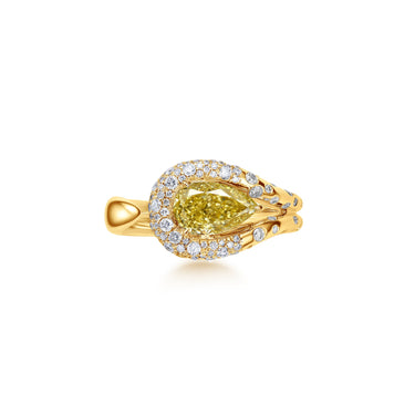 Infinity Grace Pear Yellow Diamond Curve Ring, Snow Pavé Band