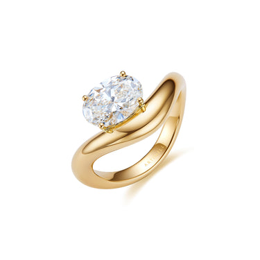 Grace Oval Diamond Single Curve Ring, Polished Band
