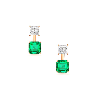 Imperial Timeless Princess Diamond and Asscher Emerald Ear Jacket Earrings
