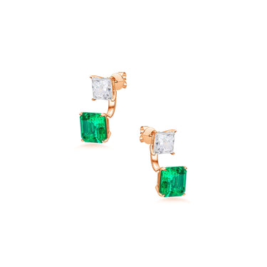 Imperial Timeless Princess Diamond and Asscher Emerald Ear Jacket Earrings