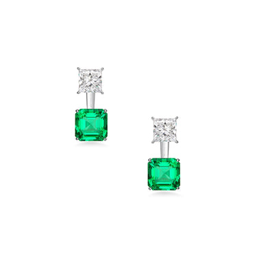 Imperial Timeless Princess Diamond and Asscher Emerald Ear Jacket Earrings