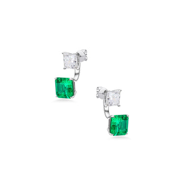 Imperial Timeless Princess Diamond and Asscher Emerald Ear Jacket Earrings