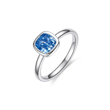 Magic Ellipse Single Bezel Diamond Ring, Small Blue Cushion