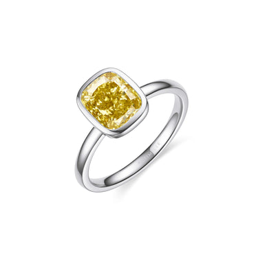 Magic Ellipse Single Bezel Diamond Ring, Small Yellow Cushion