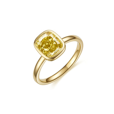 Magic Ellipse Single Bezel Diamond Ring, Small Yellow Cushion