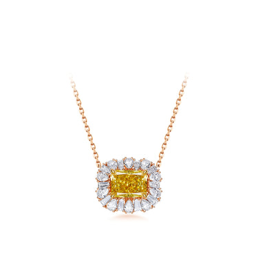 Polaris Icon Yellow Diamond Necklace, Pear and Tapered Baguette Sidestone