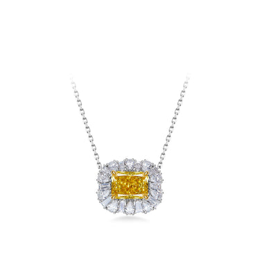Polaris Icon Yellow Diamond Necklace, Pear and Tapered Baguette Sidestone