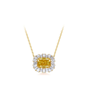Polaris Icon Yellow Diamond Necklace, Pear and Tapered Baguette Sidestone