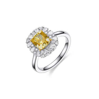 Lumina Yellow Diamond Ring, Pear and Round Sidestone