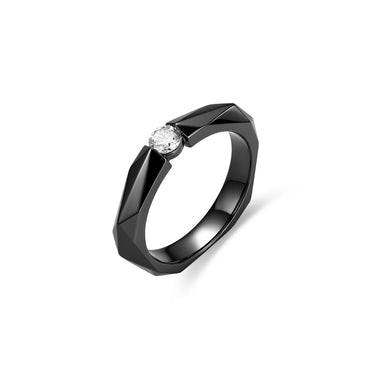Facet Pulse Thin Band Ring, 1 Stone (Black Gold)