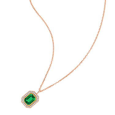 Imperial Emerald Halo Pendant Necklace