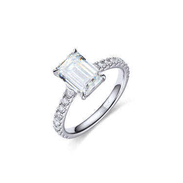 Solaris Solitaire Emerald Diamond Ring, Pavé Band
