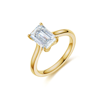 Solaris Solitaire Emerald Diamond Ring, Polished Band