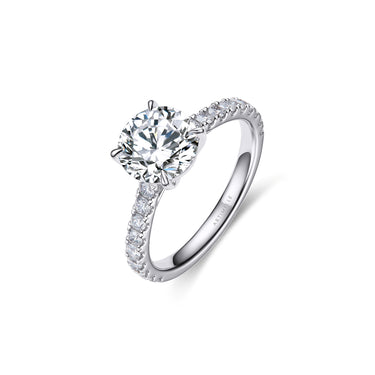 Solaris Solitaire Round Diamond Ring, Pavé Band, 4-prong
