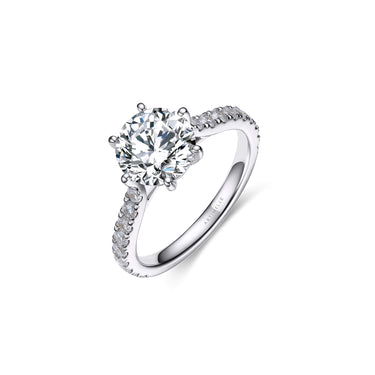 Solaris Solitaire Round Diamond Ring, Pavé Band, 6-prong
