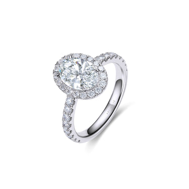Stellar Halo Classic Oval Diamond Ring, Pavé Band