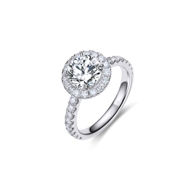 Stellar Halo Classic Round Diamond Ring, Pavé Band