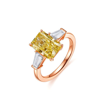 Trine Three Stone Yellow Radiant Diamond Ring