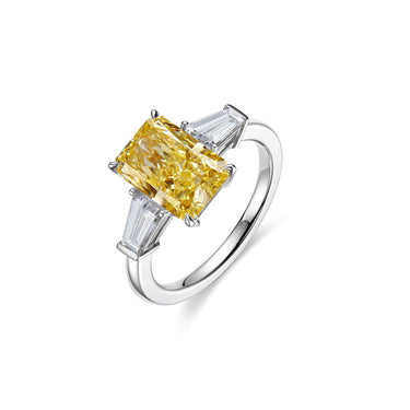 Trine Three Stone Yellow Radiant Diamond Ring