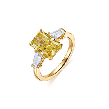 Trine Three Stone Yellow Radiant Diamond Ring