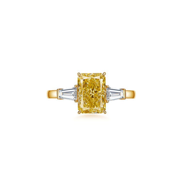 Trine Three Stone Yellow Radiant Diamond Ring