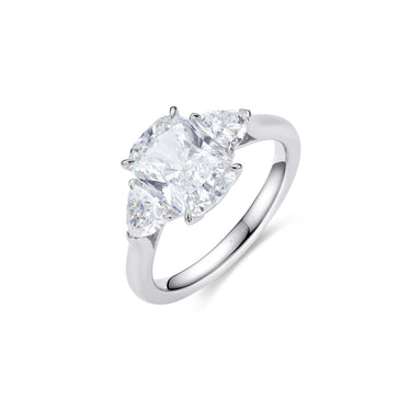 Trine Three Stone Long Cushion Diamond Ring